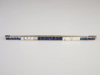 Zlatá art deco brož s diamanty a safíry Zlatá art deco brož s diamanty a safíry
