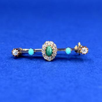Zlatá brož s tyrkysy a brilianty Zlatá brož s tyrkysy a brilianty
