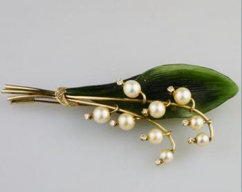 Zlatá brož s konvalinkami Zlatá brož s konvalinkami