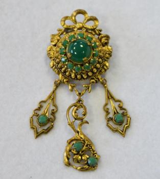 Brož s ověsy - zelené kameny Brož s ověsy - zelené kameny