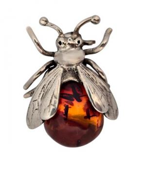 Stříbrná brož - brouček s jantarem Stříbrná brož - brouček s jantarem