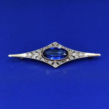 Zlatá brož s modrým kamenem a diamanty Zlatá brož s modrým kamenem a diamanty