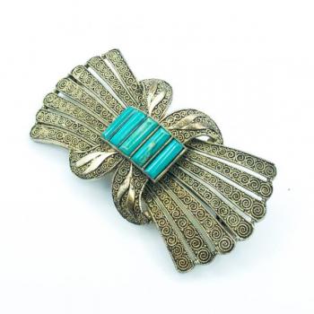 Theodor Fahrner, stříbrná brož s markazity a tyrky Theodor Fahrner, stříbrná brož s markazity a tyrky