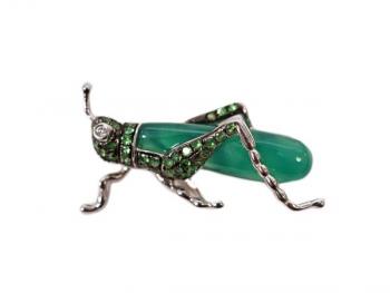 Zlatá brož s achátem, brilianty a granáty Zlatá brož s achátem, brilianty a granáty